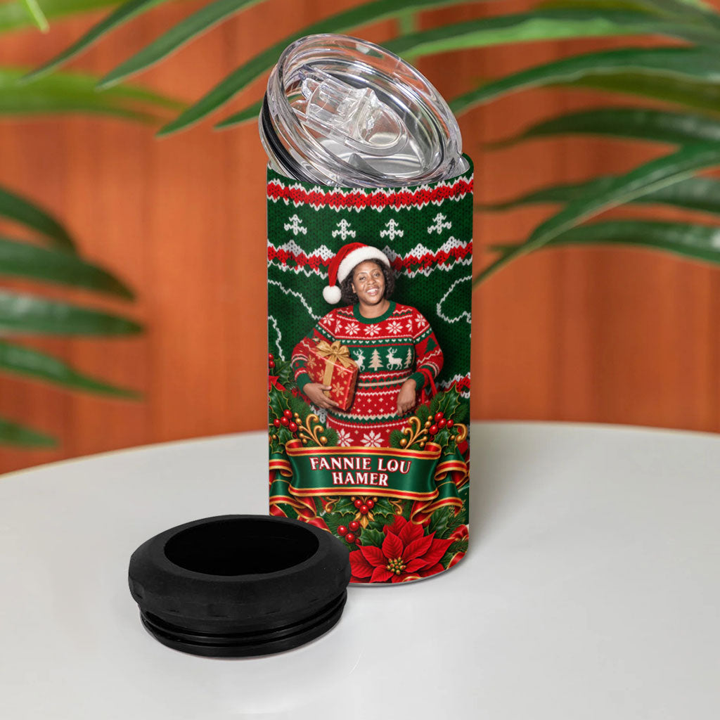 Fannie Lou Hamer Christmas 4 in 1 Can Cooler Tumbler Retro Ugly Christmas Pattern Civil Rights Activist Pan African