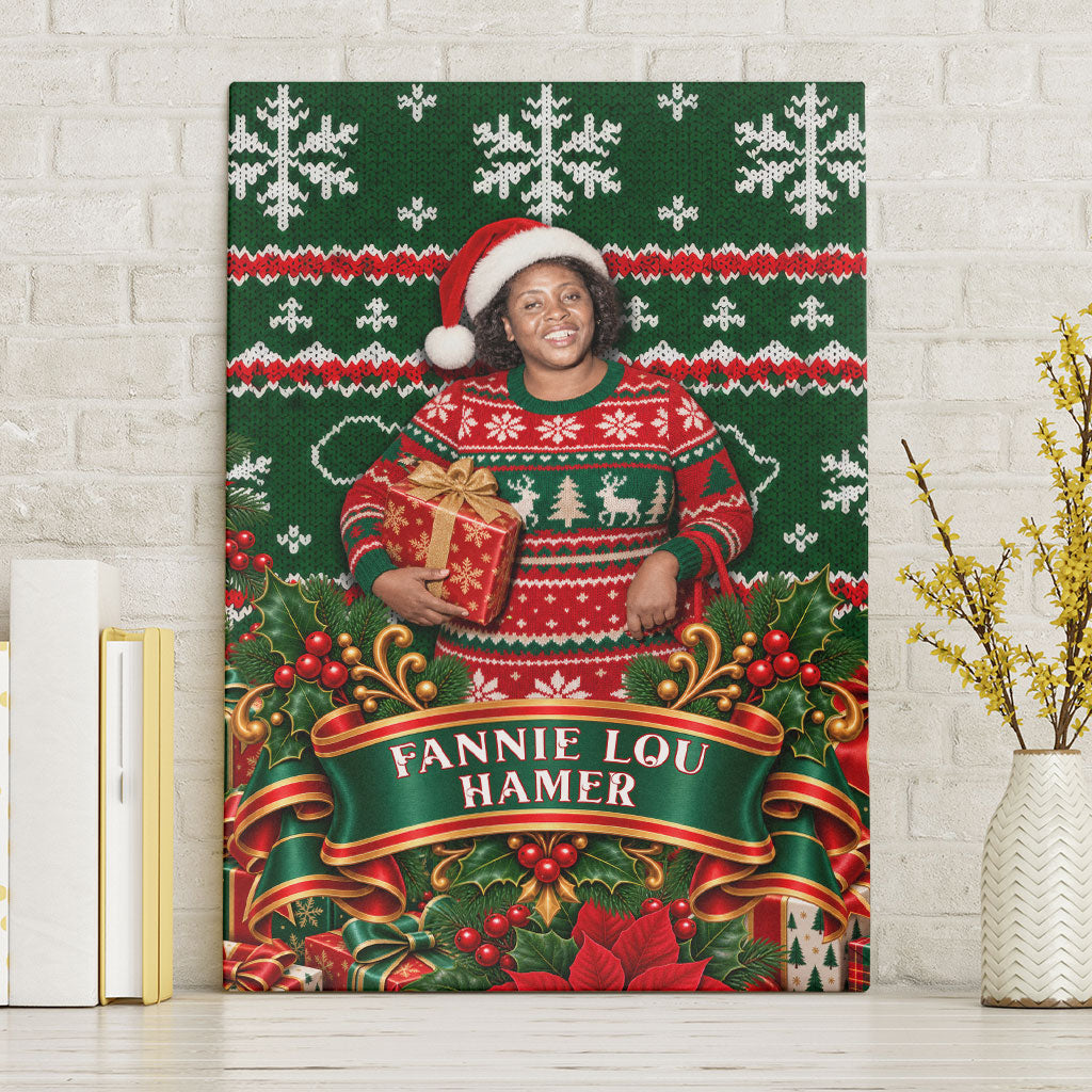 Fannie Lou Hamer Christmas Canvas Wall Art Retro Ugly Christmas Pattern Civil Rights Activist Pan African