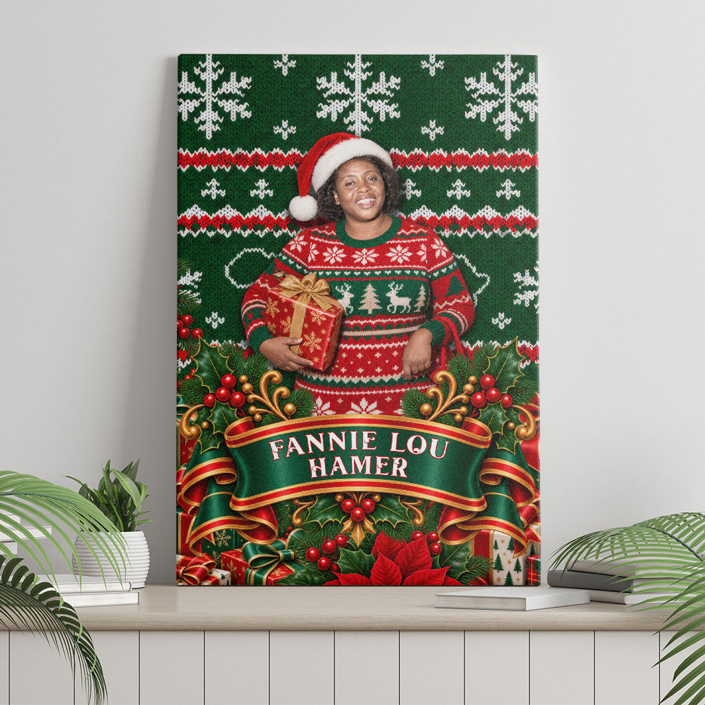 Fannie Lou Hamer Christmas Canvas Wall Art Retro Ugly Christmas Pattern Civil Rights Activist Pan African