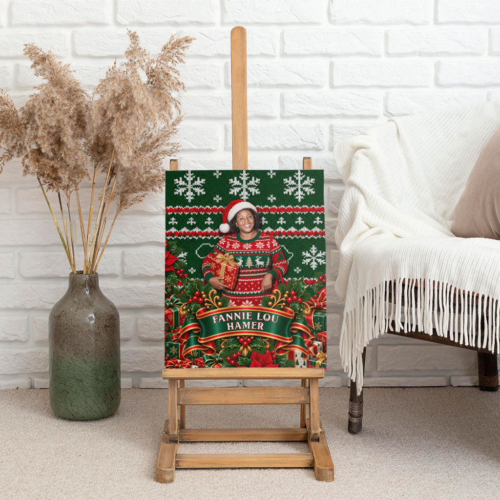 Fannie Lou Hamer Christmas Canvas Wall Art Retro Ugly Christmas Pattern Civil Rights Activist Pan African
