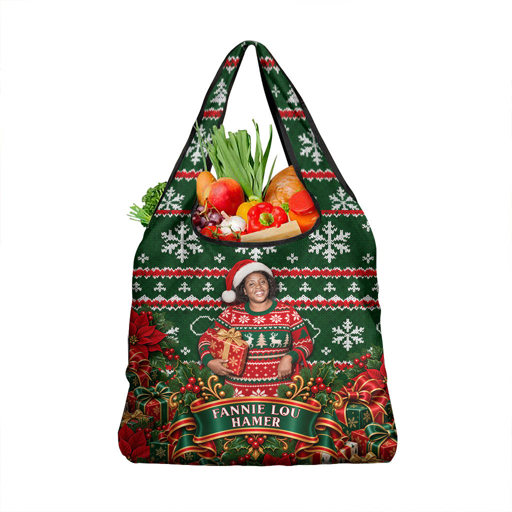 Fannie Lou Hamer Christmas Grocery Bag Retro Ugly Christmas Pattern Civil Rights Activist Pan African