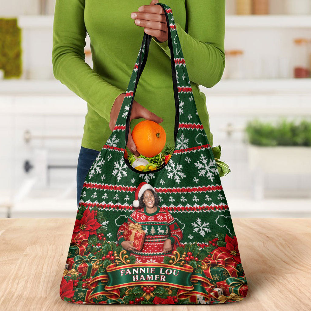 Fannie Lou Hamer Christmas Grocery Bag Retro Ugly Christmas Pattern Civil Rights Activist Pan African