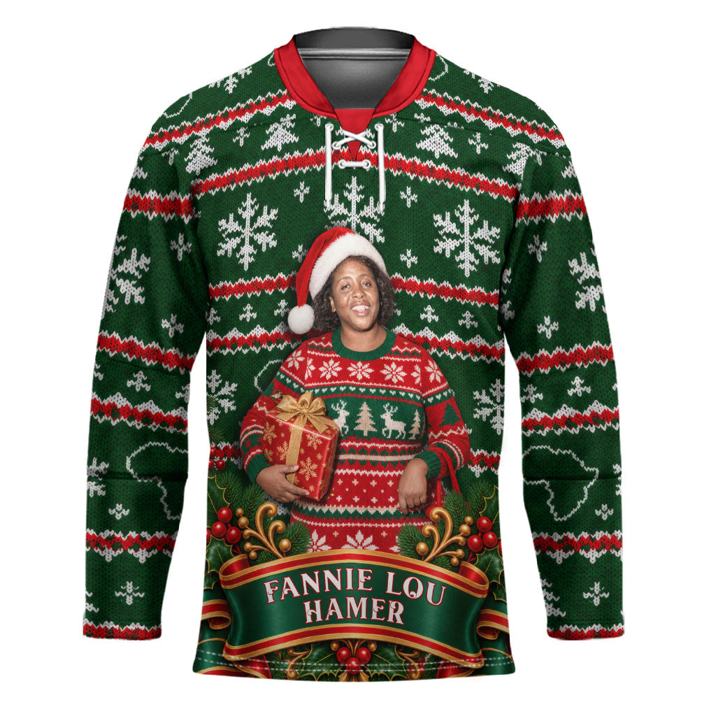 Fannie Lou Hamer Christmas Hockey Jersey Retro Ugly Christmas Pattern Civil Rights Activist Pan African