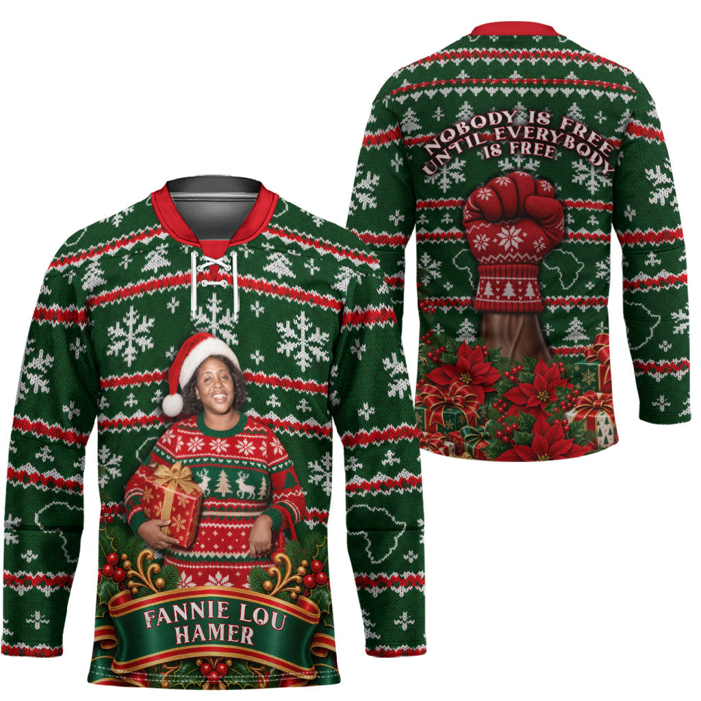 Fannie Lou Hamer Christmas Hockey Jersey Retro Ugly Christmas Pattern Civil Rights Activist Pan African