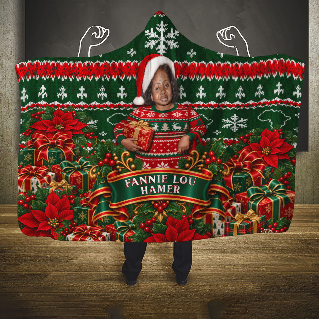 Fannie Lou Hamer Christmas Hooded Blanket Retro Ugly Christmas Pattern Civil Rights Activist Pan African