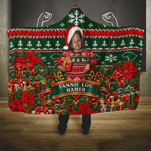 Fannie Lou Hamer Christmas Hooded Blanket Retro Ugly Christmas Pattern Civil Rights Activist Pan African