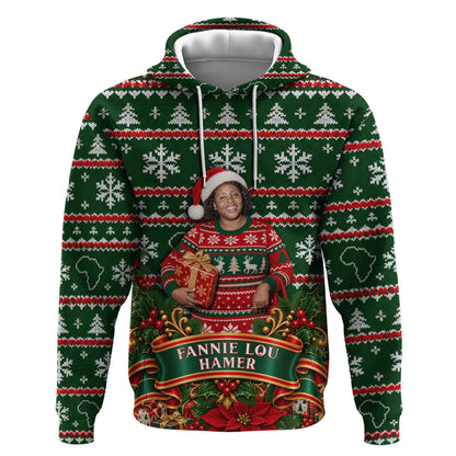 Fannie Lou Hamer Christmas Hoodie Retro Ugly Christmas Pattern Civil Rights Activist Pan African