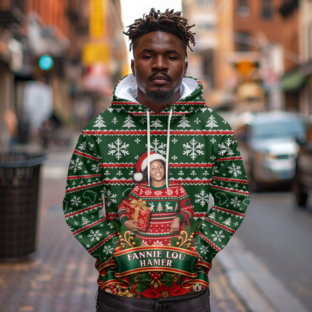 Fannie Lou Hamer Christmas Hoodie Retro Ugly Christmas Pattern Civil Rights Activist Pan African