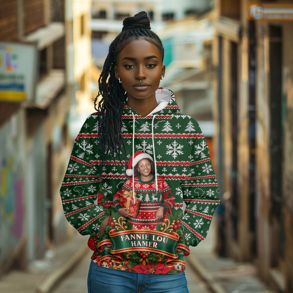 Fannie Lou Hamer Christmas Hoodie Retro Ugly Christmas Pattern Civil Rights Activist Pan African