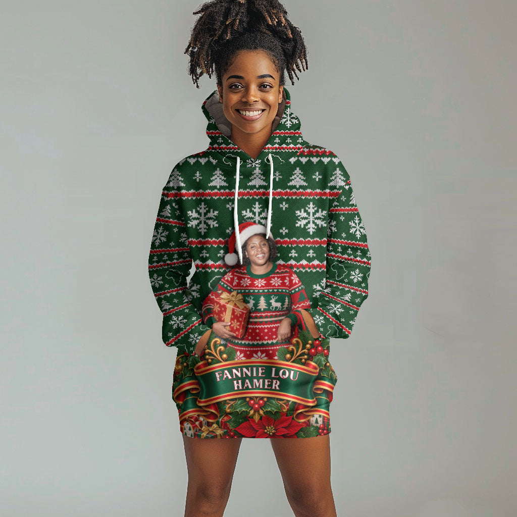 Fannie Lou Hamer Christmas Hoodie Dress Retro Ugly Christmas Pattern Civil Rights Activist Pan African