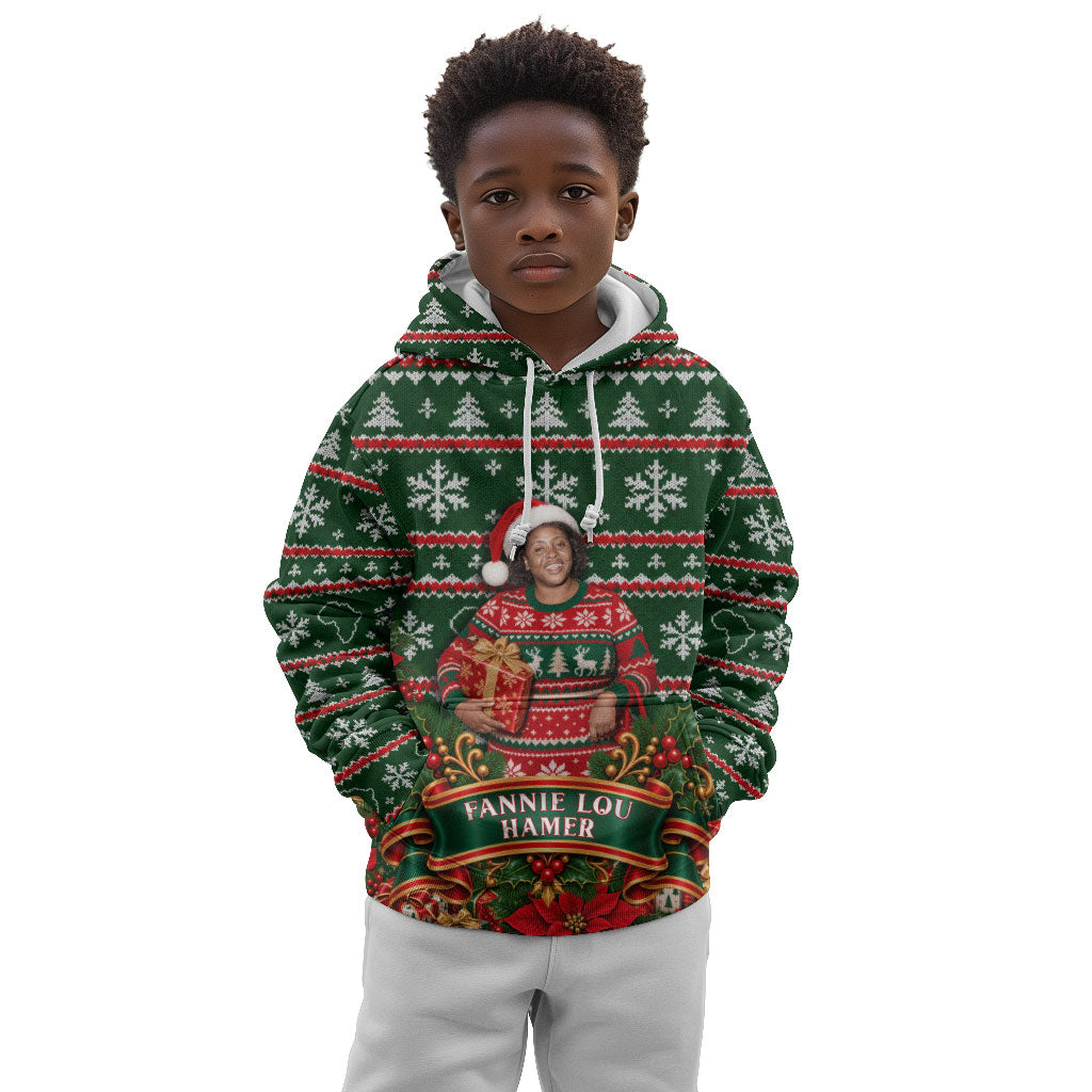 Fannie Lou Hamer Christmas Kid Hoodie Retro Ugly Christmas Pattern Civil Rights Activist Pan African