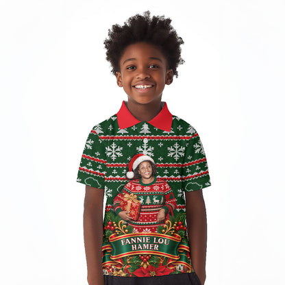 Fannie Lou Hamer Christmas Kid Polo Shirt Retro Ugly Christmas Pattern Civil Rights Activist Pan African