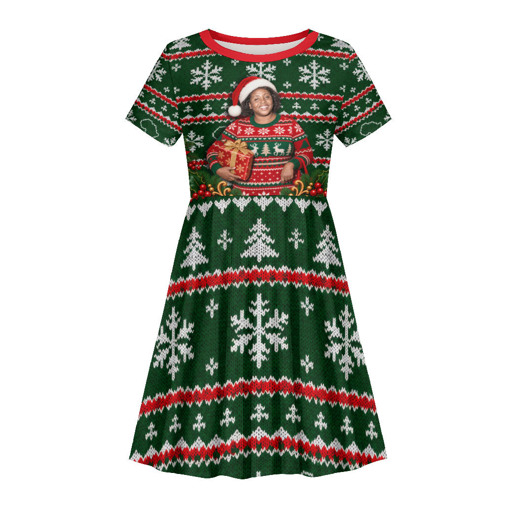 Fannie Lou Hamer Christmas Kid Short Sleeve Dress Retro Ugly Christmas Pattern Civil Rights Activist Pan African