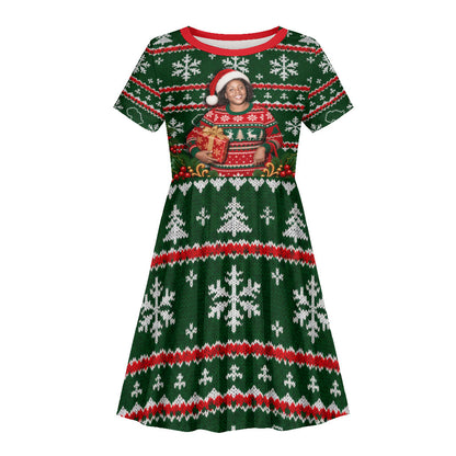 Fannie Lou Hamer Christmas Kid Short Sleeve Dress Retro Ugly Christmas Pattern Civil Rights Activist Pan African