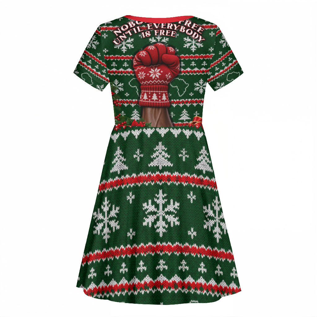 Fannie Lou Hamer Christmas Kid Short Sleeve Dress Retro Ugly Christmas Pattern Civil Rights Activist Pan African