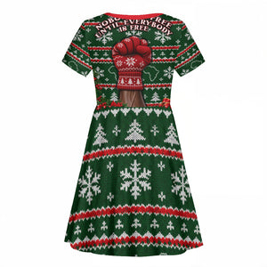 Fannie Lou Hamer Christmas Kid Short Sleeve Dress Retro Ugly Christmas Pattern Civil Rights Activist Pan African