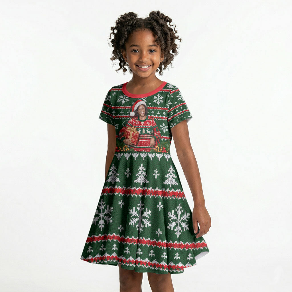 Fannie Lou Hamer Christmas Kid Short Sleeve Dress Retro Ugly Christmas Pattern Civil Rights Activist Pan African