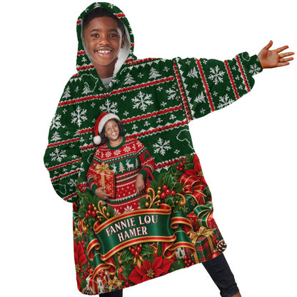 Fannie Lou Hamer Christmas Kid Wearable Blanket Hoodie Retro Ugly Christmas Pattern Civil Rights Activist Pan African