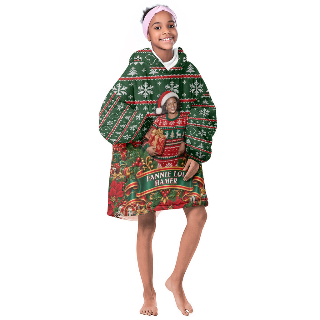 Fannie Lou Hamer Christmas Kid Wearable Blanket Hoodie Retro Ugly Christmas Pattern Civil Rights Activist Pan African