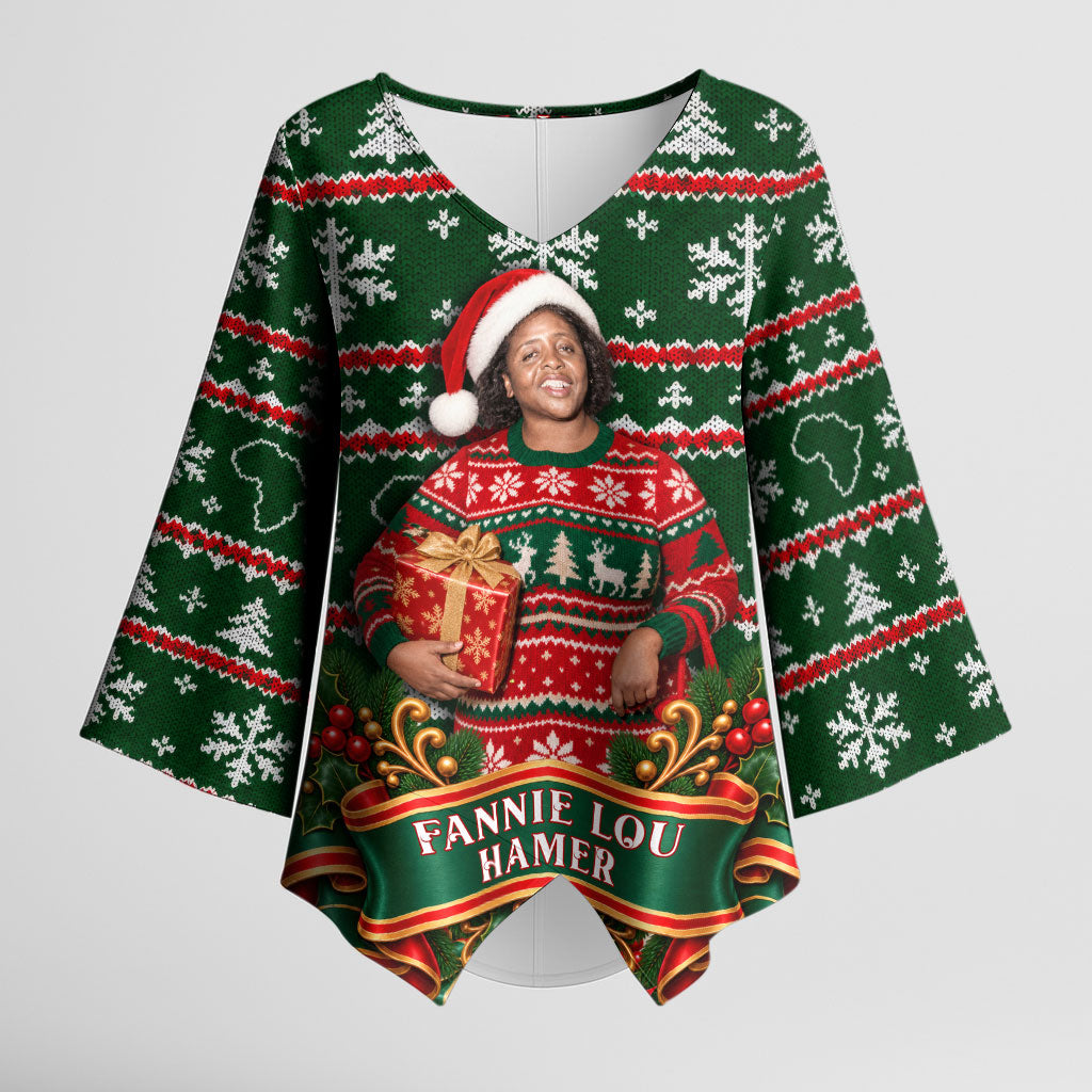 Fannie Lou Hamer Christmas Kimono Sleeve Blouse Retro Ugly Christmas Pattern Civil Rights Activist Pan African