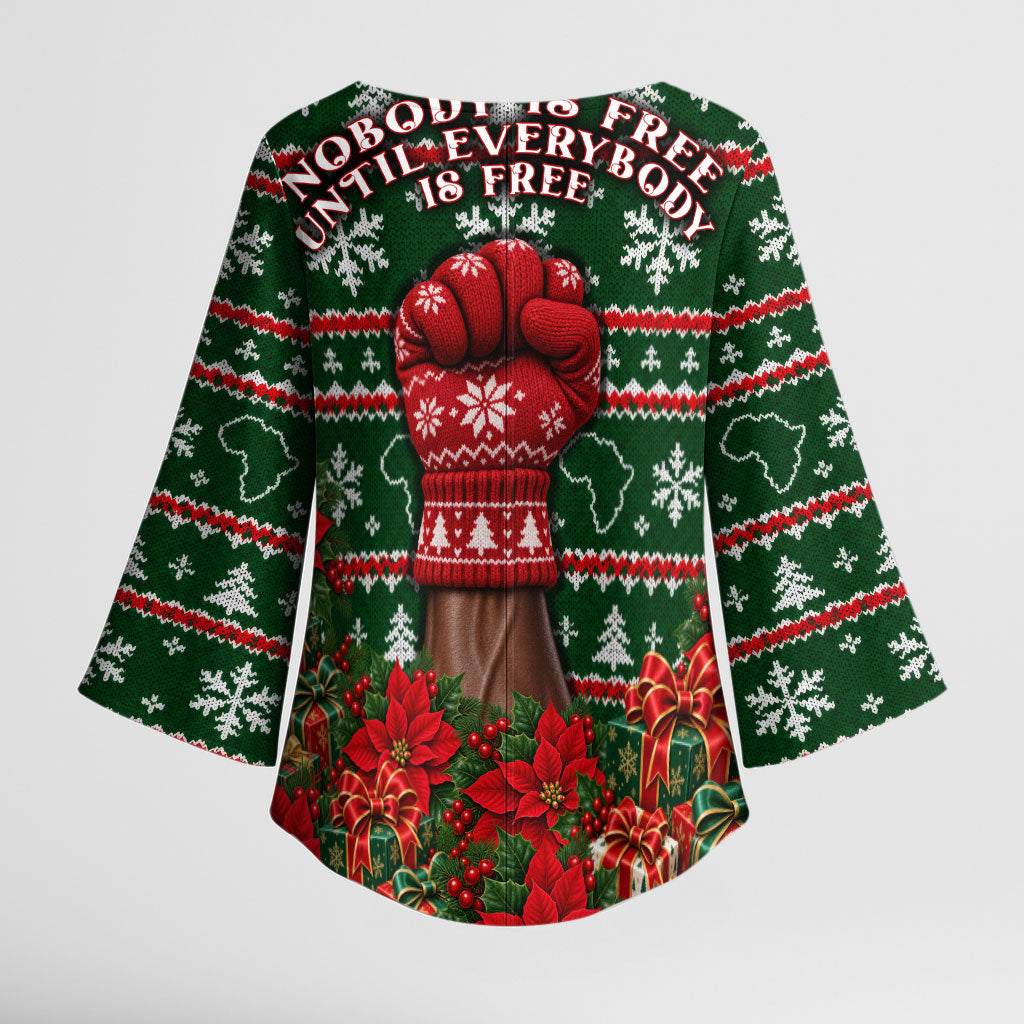 Fannie Lou Hamer Christmas Kimono Sleeve Blouse Retro Ugly Christmas Pattern Civil Rights Activist Pan African