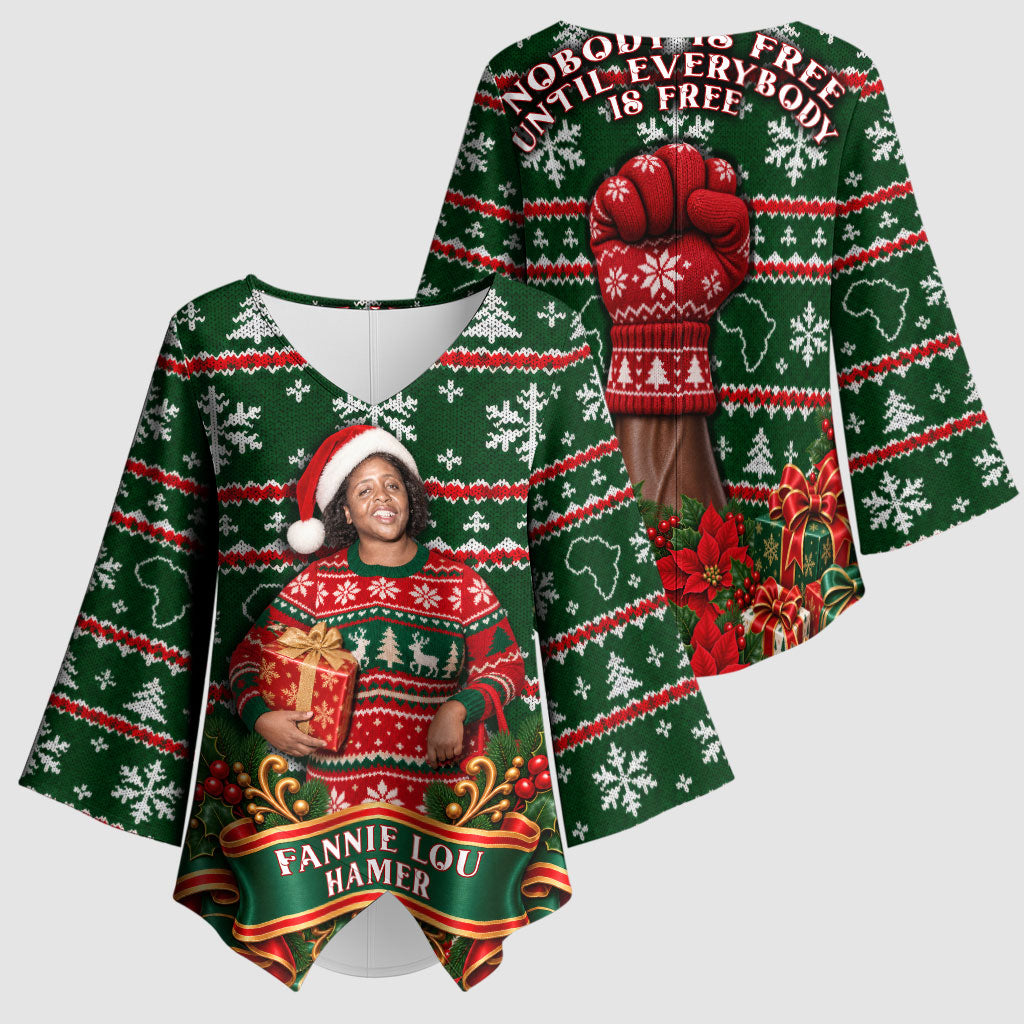 Fannie Lou Hamer Christmas Kimono Sleeve Blouse Retro Ugly Christmas Pattern Civil Rights Activist Pan African