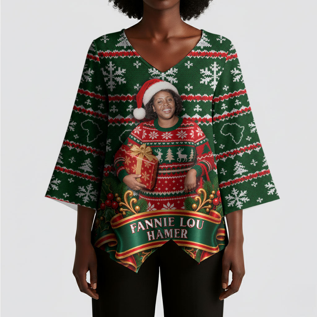 Fannie Lou Hamer Christmas Kimono Sleeve Blouse Retro Ugly Christmas Pattern Civil Rights Activist Pan African