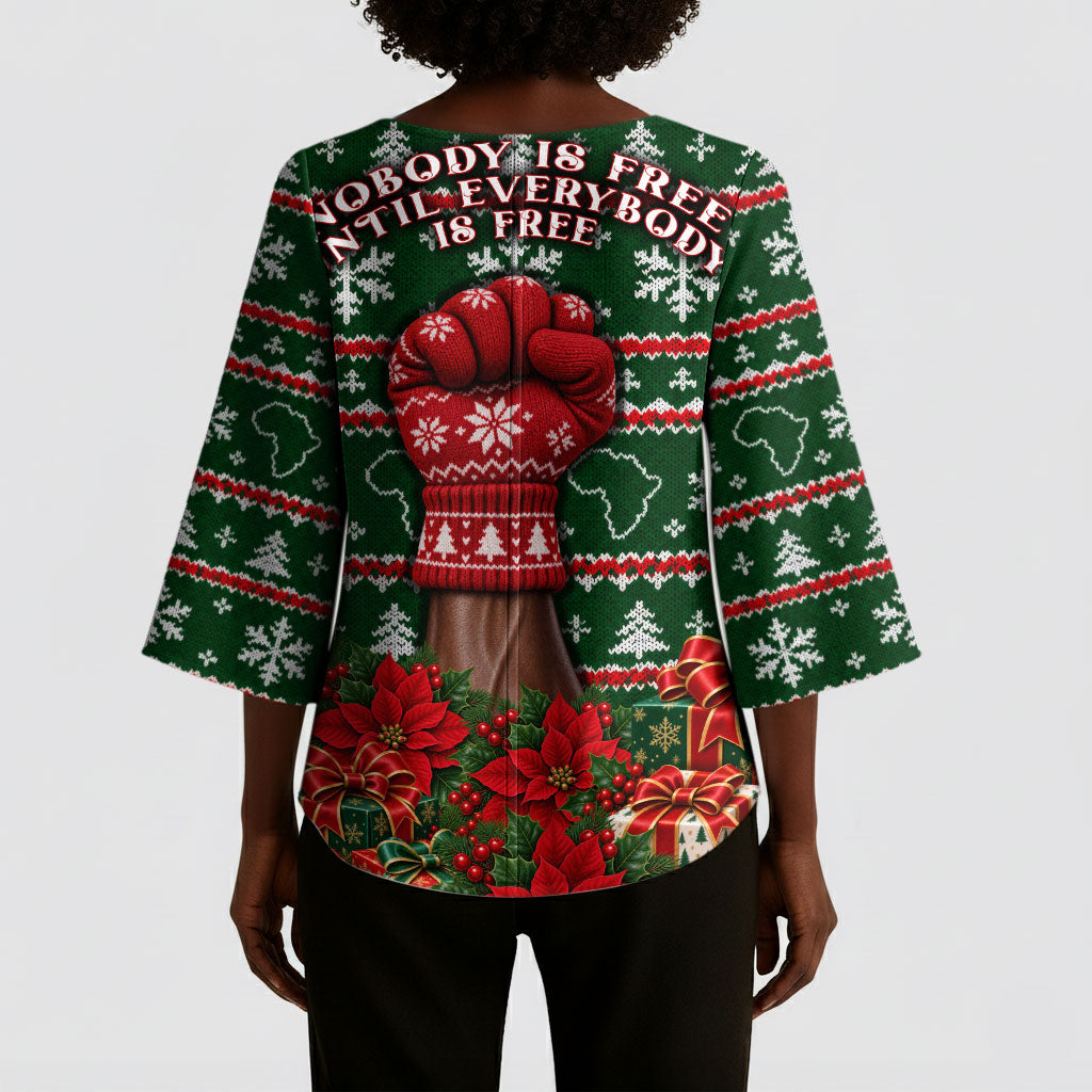 Fannie Lou Hamer Christmas Kimono Sleeve Blouse Retro Ugly Christmas Pattern Civil Rights Activist Pan African