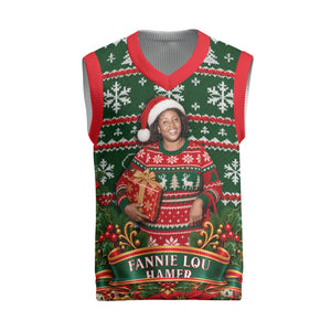 Fannie Lou Hamer Christmas Knitted V-Neck Vest Retro Ugly Christmas Pattern Civil Rights Activist Pan African