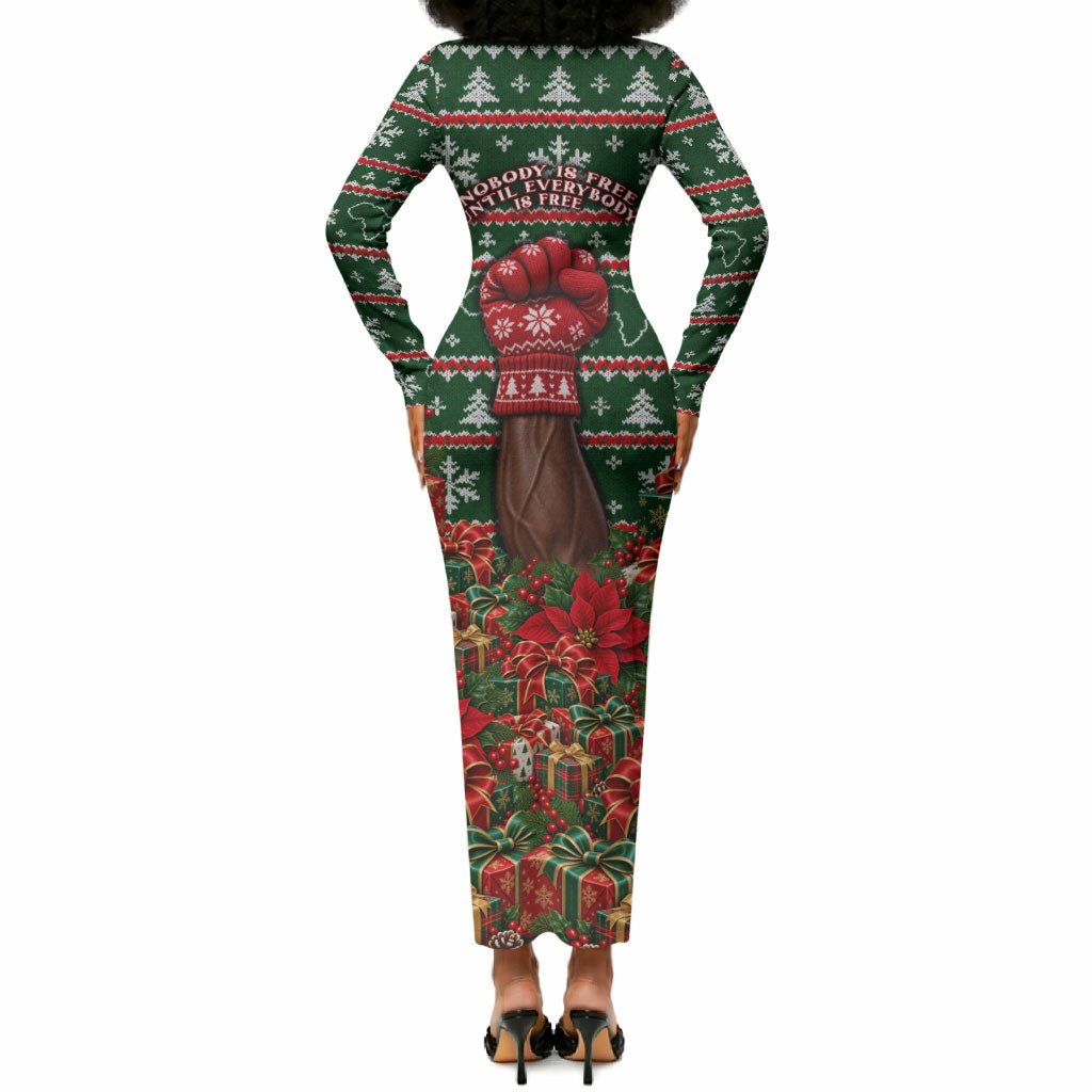 Fannie Lou Hamer Christmas Long Sleeve Bodycon Dress Retro Ugly Christmas Pattern Civil Rights Activist Pan African