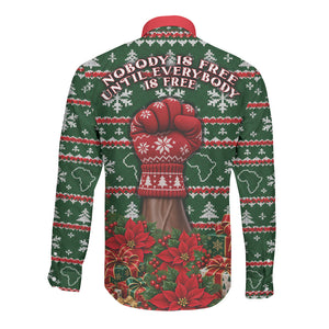 Fannie Lou Hamer Christmas Long Sleeve Button Shirt Retro Ugly Christmas Pattern Civil Rights Activist Pan African