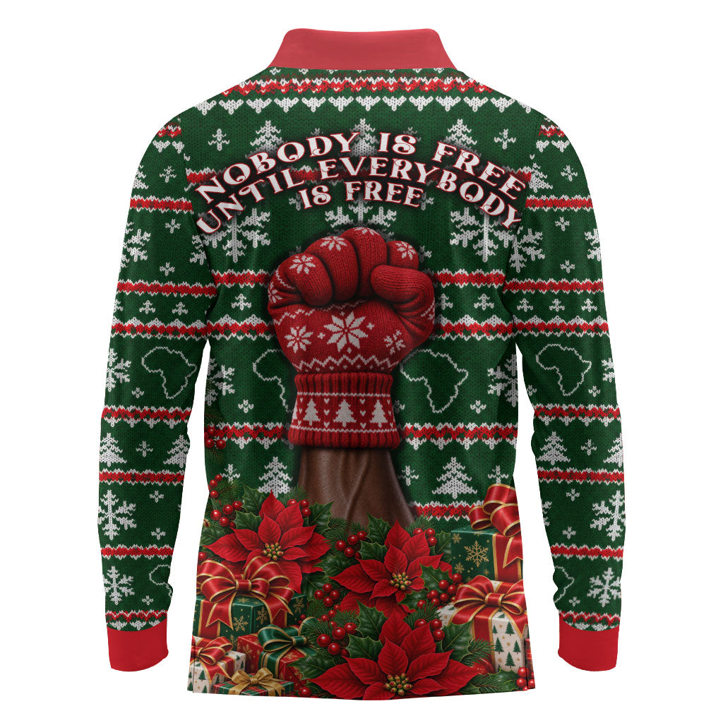 Fannie Lou Hamer Christmas Long Sleeve Polo Shirt Retro Ugly Christmas Pattern Civil Rights Activist Pan African