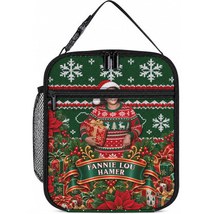 Fannie Lou Hamer Christmas Lunch Bag Retro Ugly Christmas Pattern Civil Rights Activist Pan African