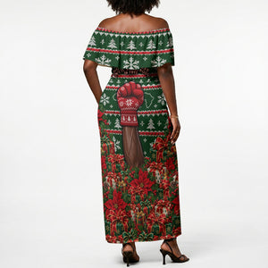 Fannie Lou Hamer Christmas Off Shoulder Maxi Dress Retro Ugly Christmas Pattern Civil Rights Activist Pan African