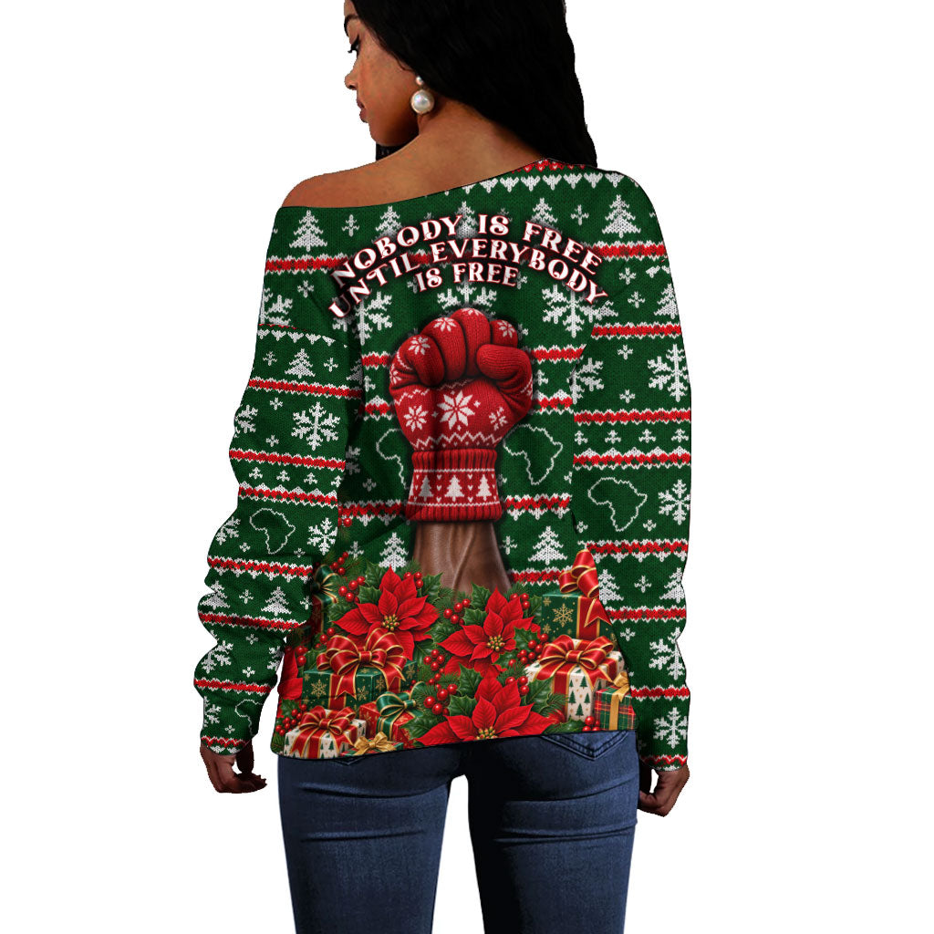 Fannie Lou Hamer Christmas Off Shoulder Sweater Retro Ugly Christmas Pattern Civil Rights Activist Pan African
