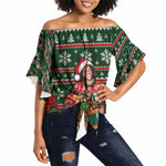 Fannie Lou Hamer Christmas Off Shoulder Wrap Waist Top Retro Ugly Christmas Pattern Civil Rights Activist Pan African