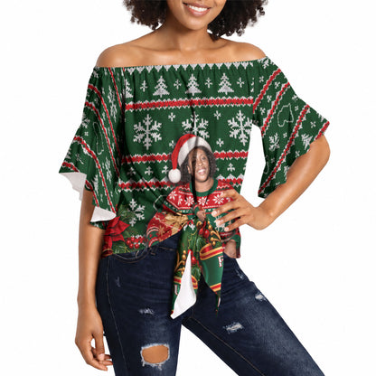 Fannie Lou Hamer Christmas Off Shoulder Wrap Waist Top Retro Ugly Christmas Pattern Civil Rights Activist Pan African