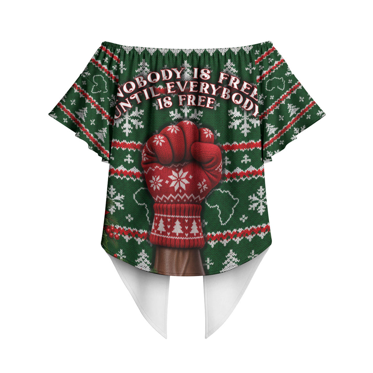 Fannie Lou Hamer Christmas Off Shoulder Wrap Waist Top Retro Ugly Christmas Pattern Civil Rights Activist Pan African