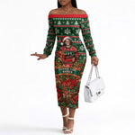 Fannie Lou Hamer Christmas Off The Shoulder Long Sleeve Dress Retro Ugly Christmas Pattern Civil Rights Activist Pan African