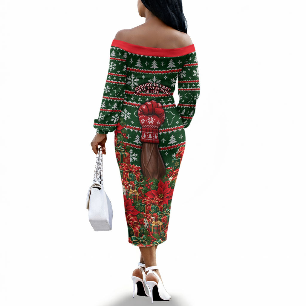 Fannie Lou Hamer Christmas Off The Shoulder Long Sleeve Dress Retro Ugly Christmas Pattern Civil Rights Activist Pan African
