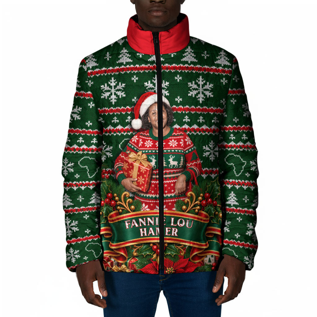 Fannie Lou Hamer Christmas Padded Jacket Retro Ugly Christmas Pattern Civil Rights Activist Pan African
