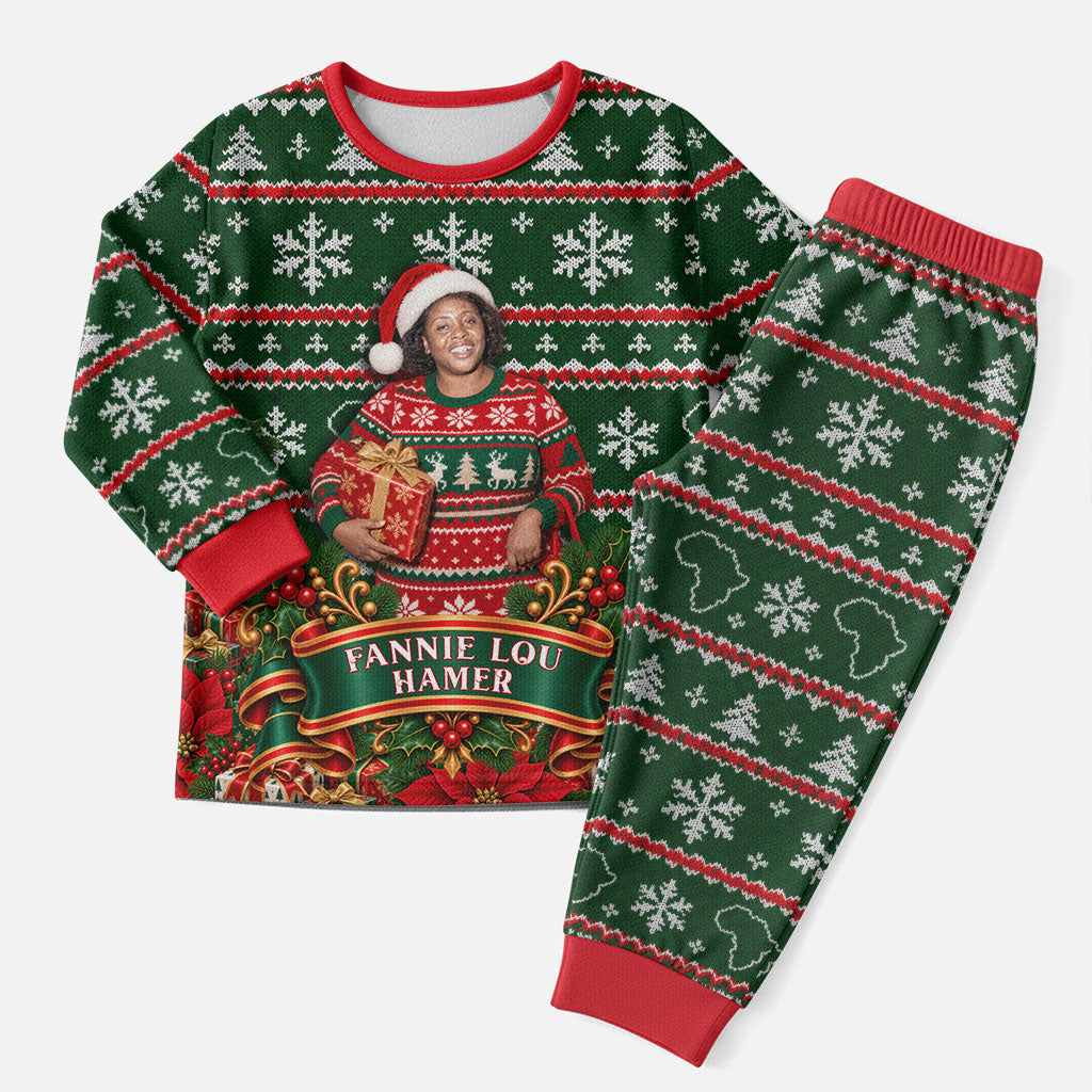 Fannie Lou Hamer Christmas Pajama Set Retro Ugly Christmas Pattern Civil Rights Activist Pan African