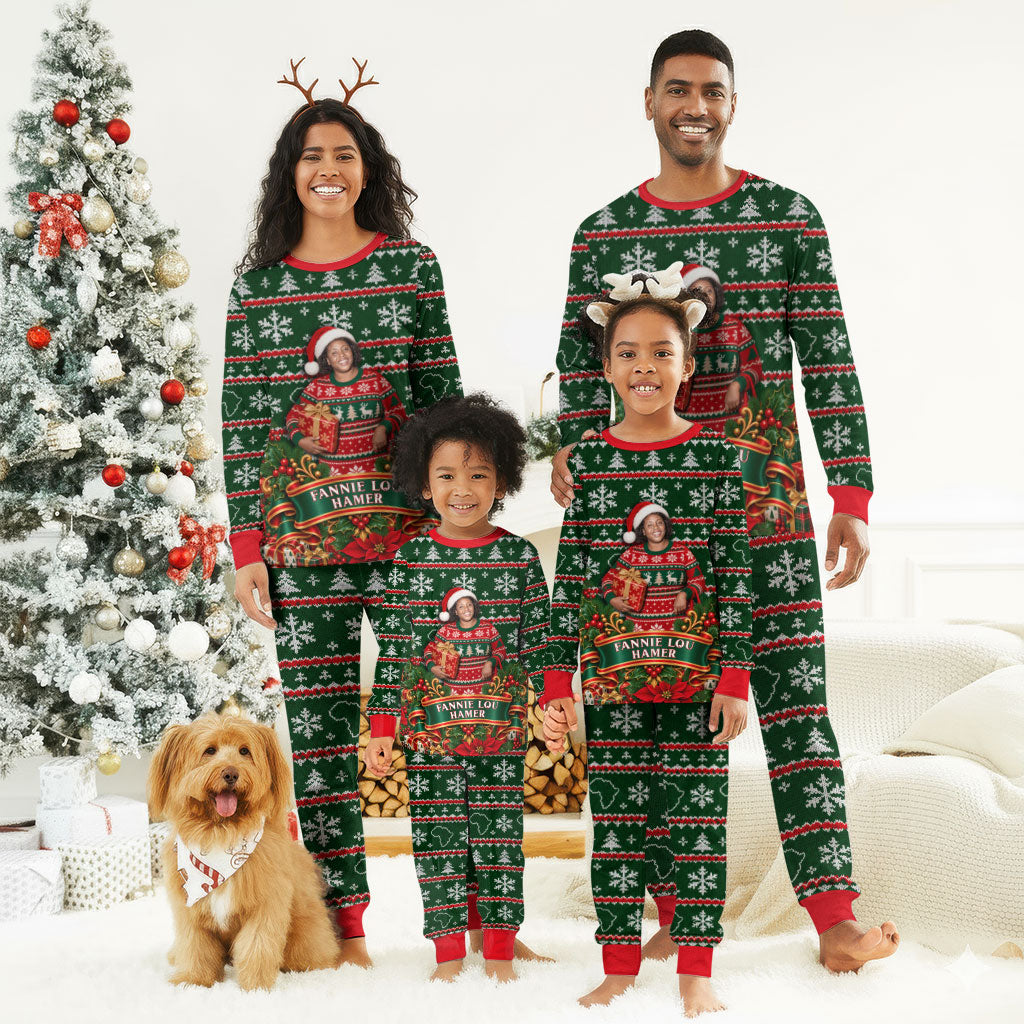 Fannie Lou Hamer Christmas Pajama Set Retro Ugly Christmas Pattern Civil Rights Activist Pan African