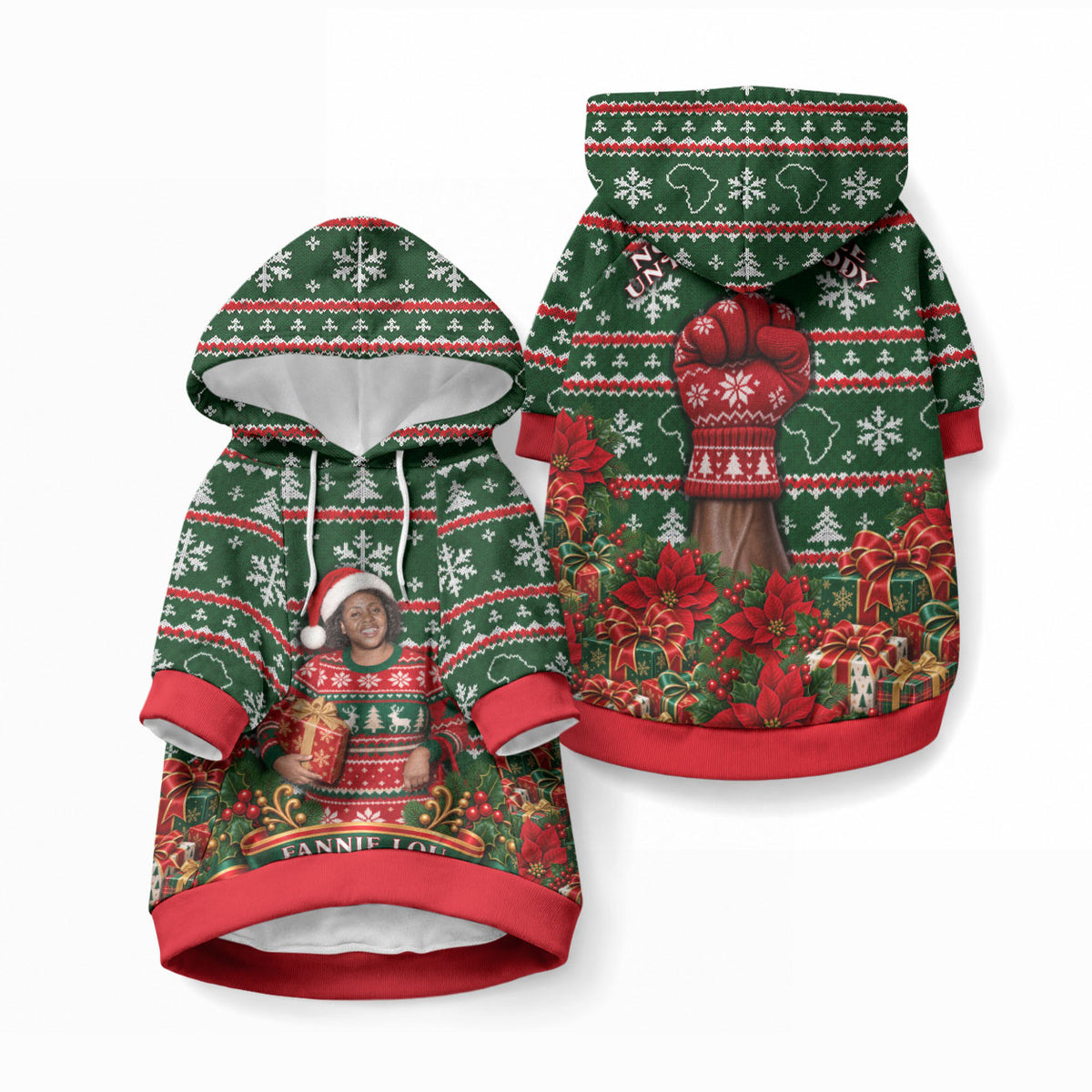 Fannie Lou Hamer Christmas Pet Hoodie Retro Ugly Christmas Pattern Civil Rights Activist Pan African
