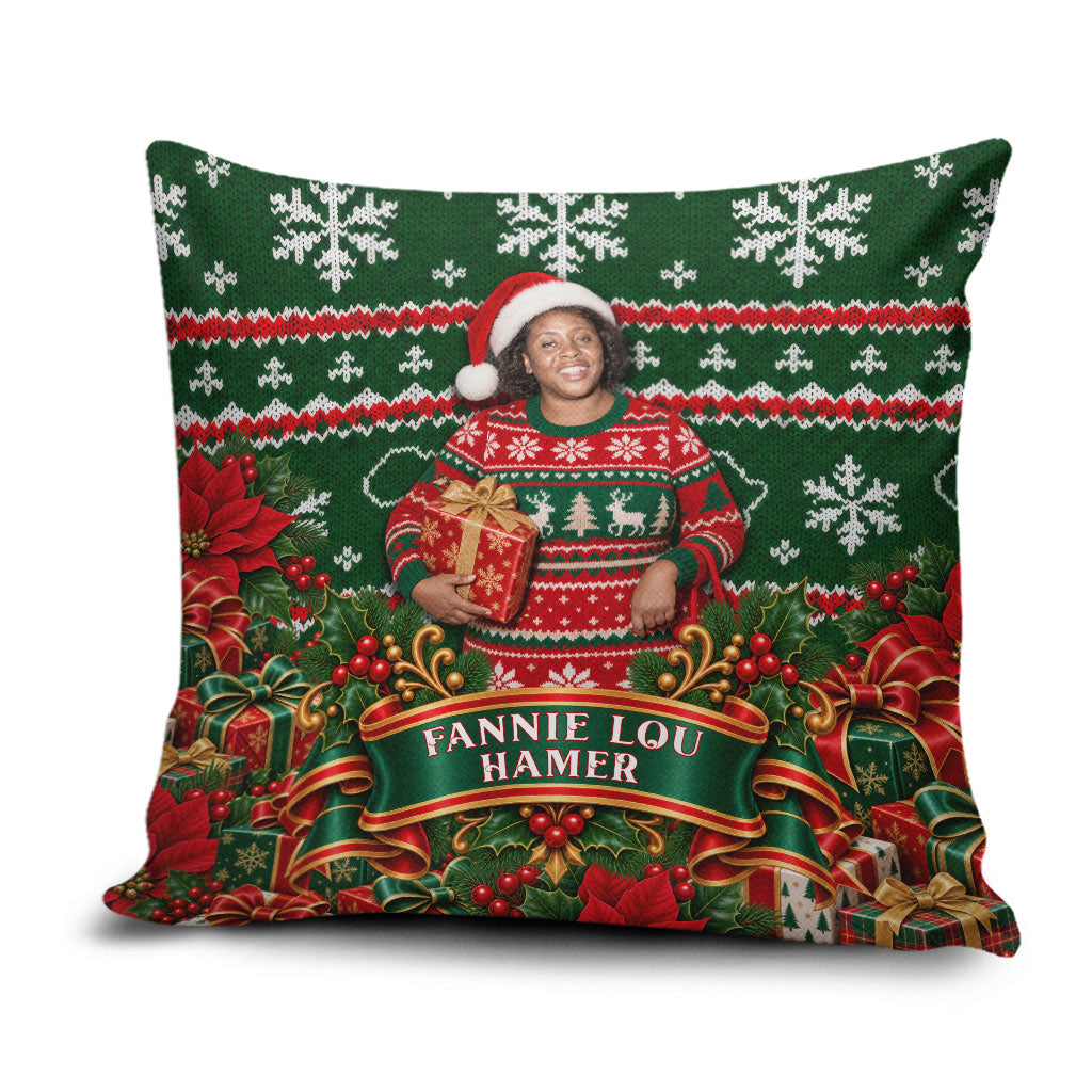 Fannie Lou Hamer Christmas Pillow Cover Retro Ugly Christmas Pattern Civil Rights Activist Pan African