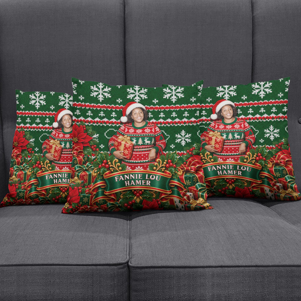 Fannie Lou Hamer Christmas Pillow Cover Retro Ugly Christmas Pattern Civil Rights Activist Pan African