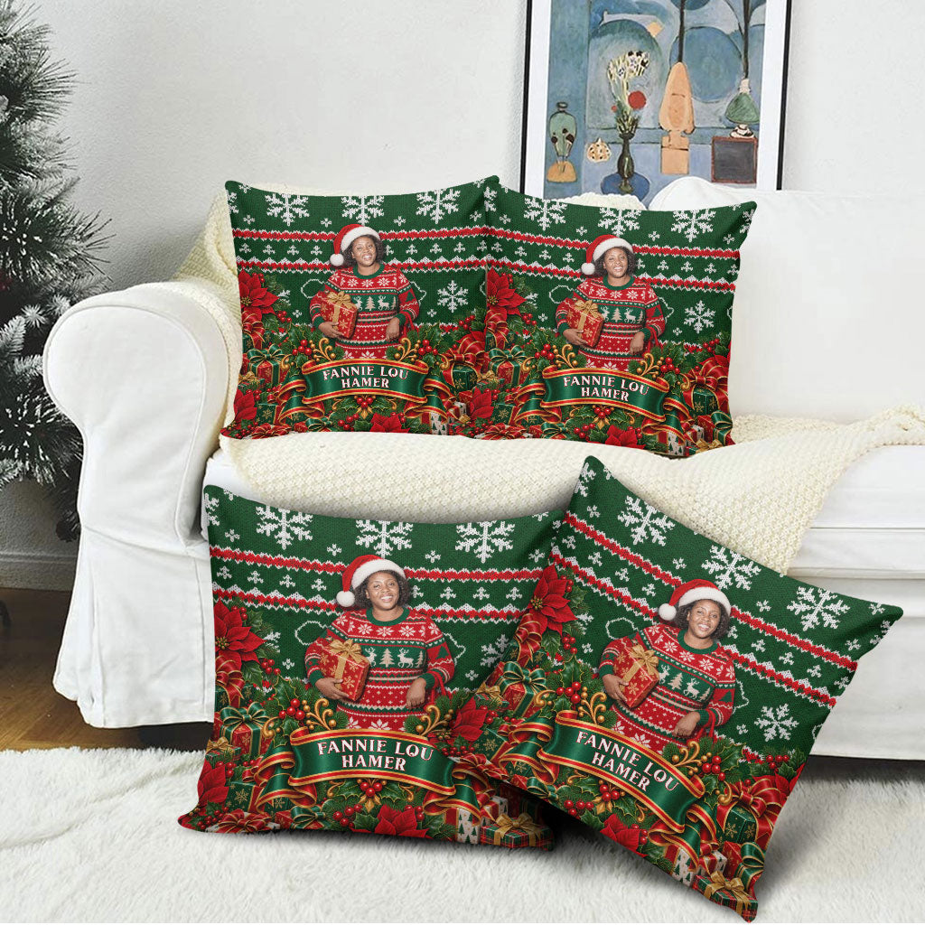 Fannie Lou Hamer Christmas Pillow Cover Retro Ugly Christmas Pattern Civil Rights Activist Pan African