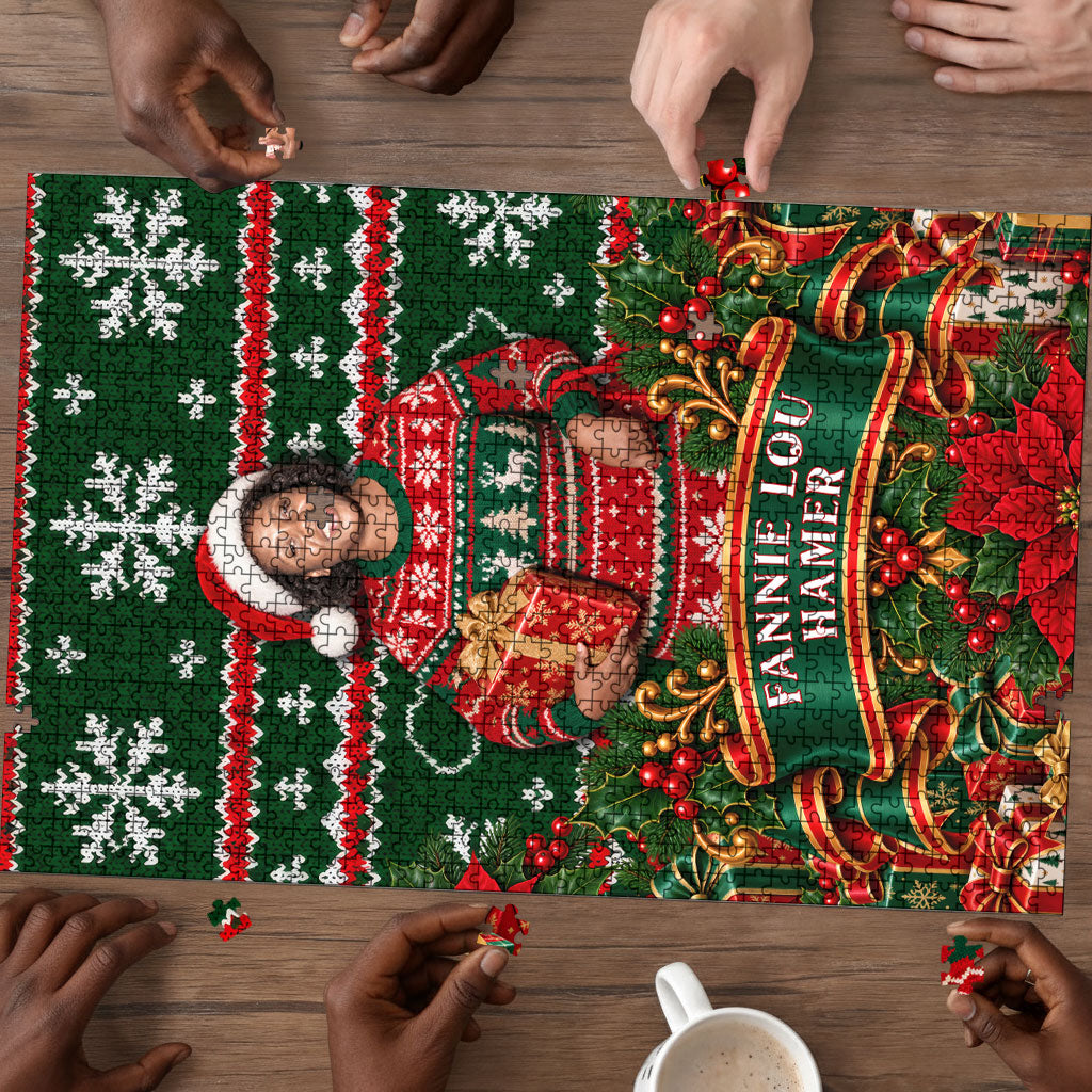 Fannie Lou Hamer Christmas Puzzle Retro Ugly Christmas Pattern Civil Rights Activist Pan African