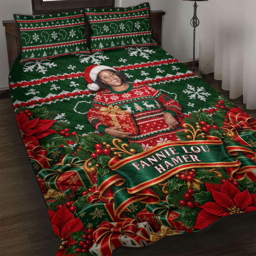 Fannie Lou Hamer Christmas Quilt Bed Set Retro Ugly Christmas Pattern Civil Rights Activist Pan African