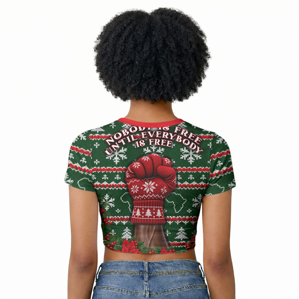 Fannie Lou Hamer Christmas Raglan Cropped T shirt Retro Ugly Christmas Pattern Civil Rights Activist Pan African